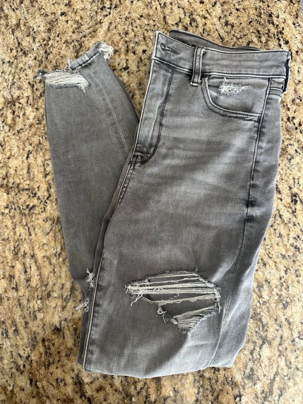Grey Distressed High-Rise Skinny Jeans for Women
